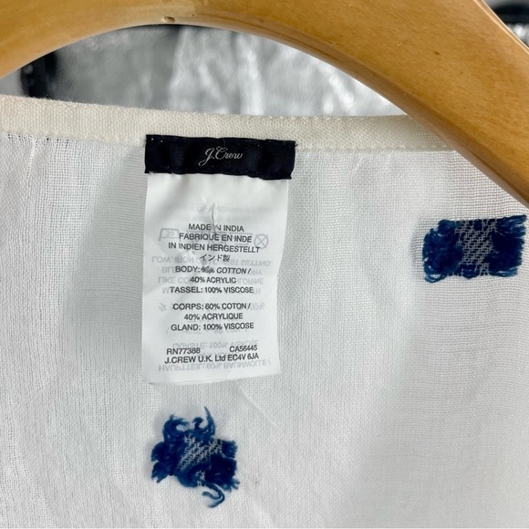 J. Crew Embroidered Beach Poncho Coastal Boho Open Front Kimono White Cover Up - Picture 8 of 10